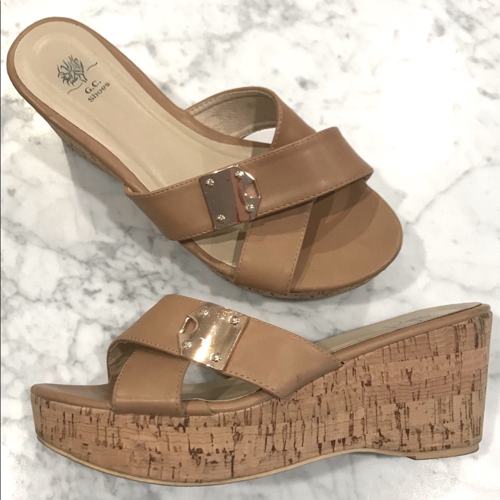 Tan Cork Wedge Sandals